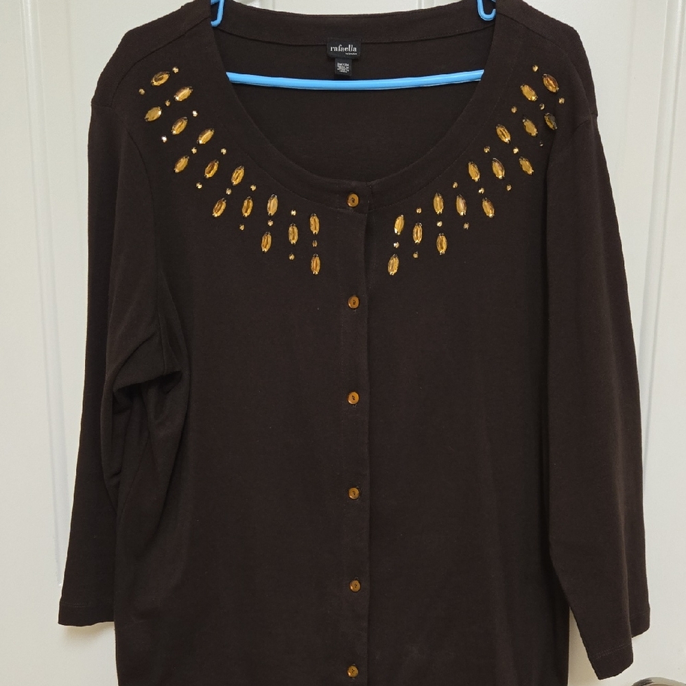 Rafaella Women's Brown Button Down Shirt with Gold Details
